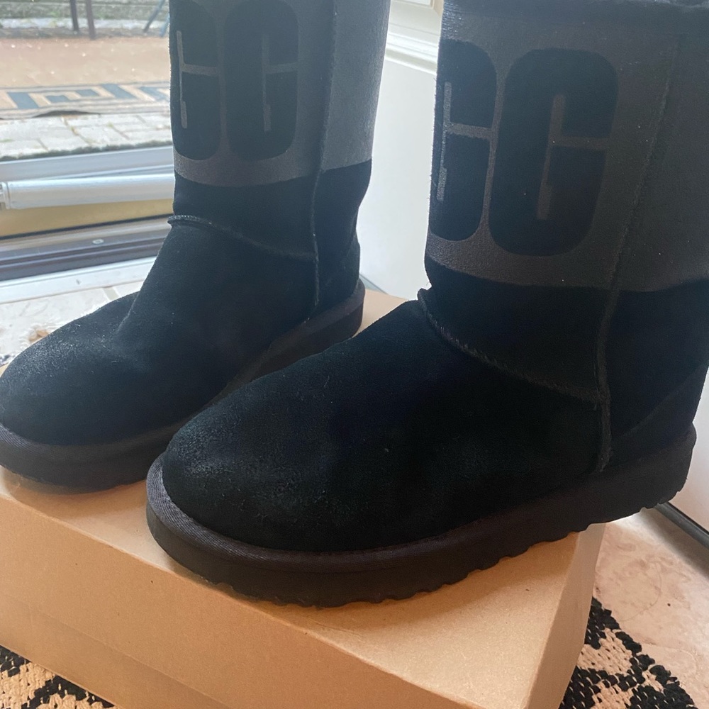 Black Ugg Boots With Sparkly Ugg Label Size 7 - image 2